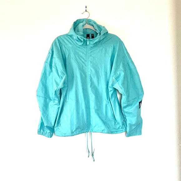 ADIDAS W.N.D HOODED RAIN JACKET BLUE SPIRIT WINDBREAKER OVERSIZED S $100 - Picture 2 of 9